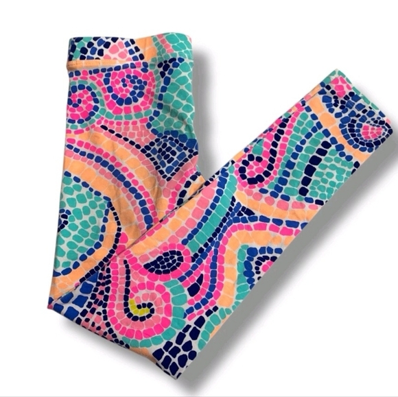 Lilly Pulitzer Maia Multi Tile Wave Knit Legging Size Largr 8-10 Girls Mosiac - Picture 7 of 9